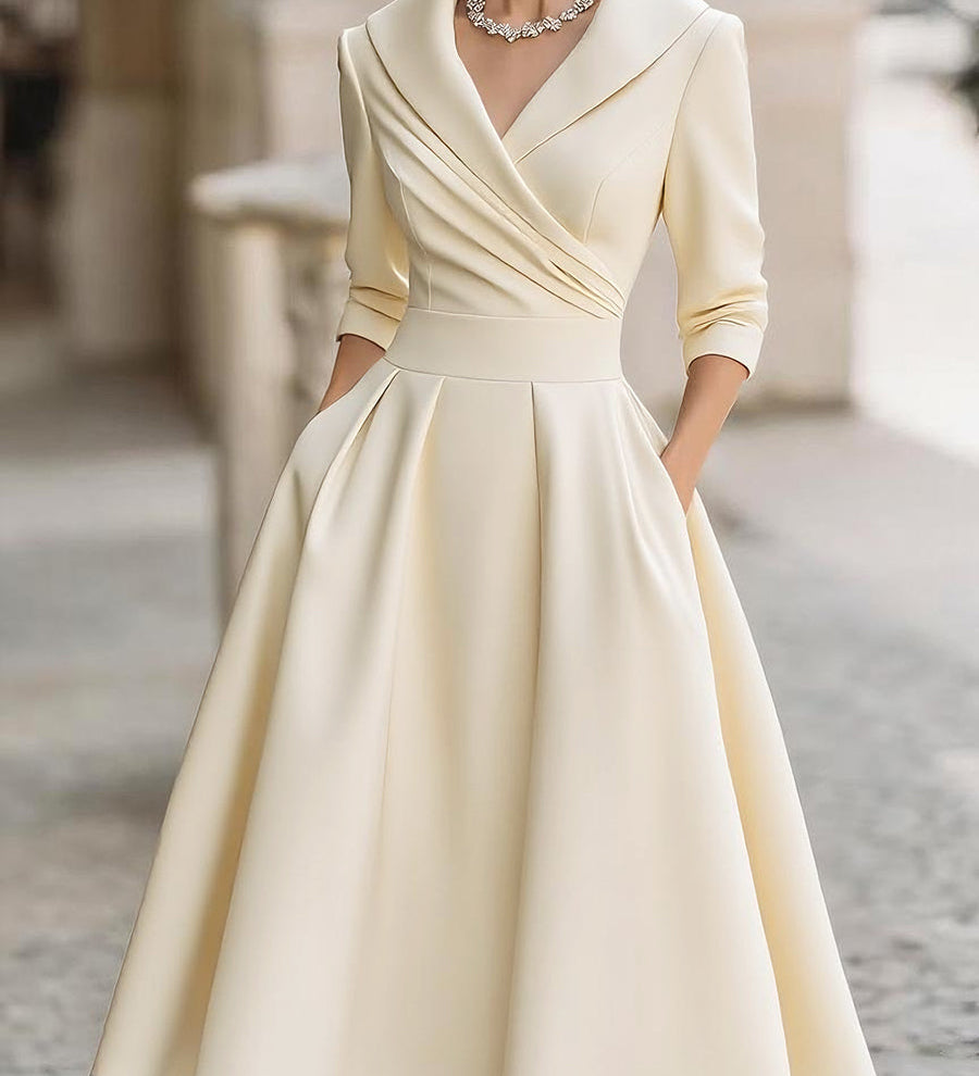 Elegantní midi šaty ve tvaru A pro ženy – Vintage a formální plisovaný styl