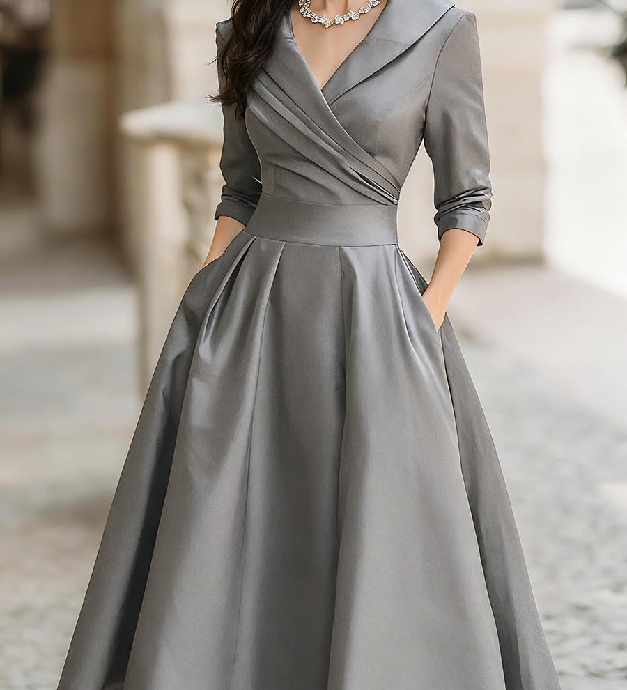 Elegantní midi šaty ve tvaru A pro ženy – Vintage a formální plisovaný styl