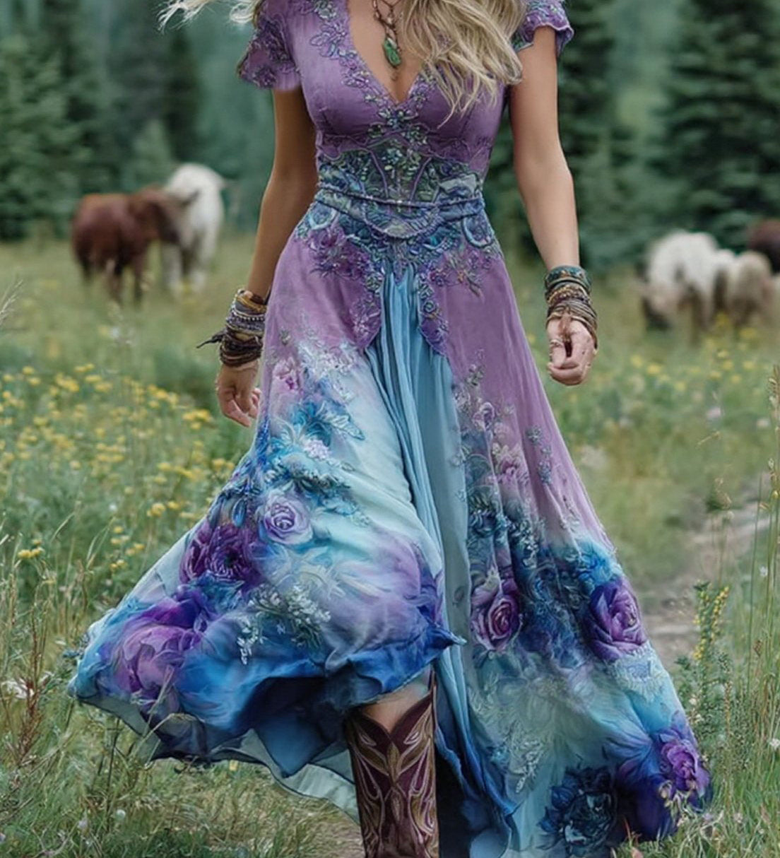 Mavis™ – Elegantní Květinové Maxik Kleid