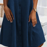 Elegantní Midi Denim Košilová Šaty pro Ženy – Ležérní Každodenní Šaty