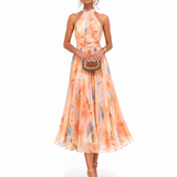 Aurora - Aquarelový tisk Halter Neck šaty