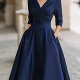 Elegantní midi šaty ve tvaru A pro ženy – Vintage a formální plisovaný styl