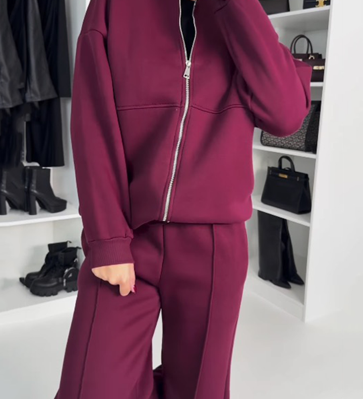 Stylový Dvoudílný Set pro Ženy – Oversize Zipová Mikina a Tepláky