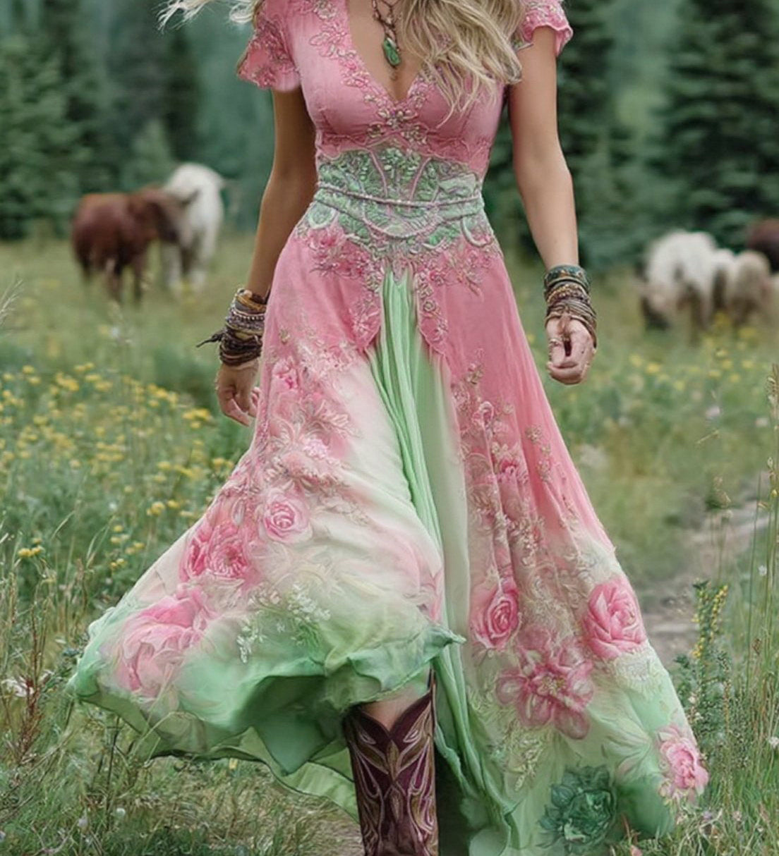 Mavis™ – Elegantní Květinové Maxik Kleid