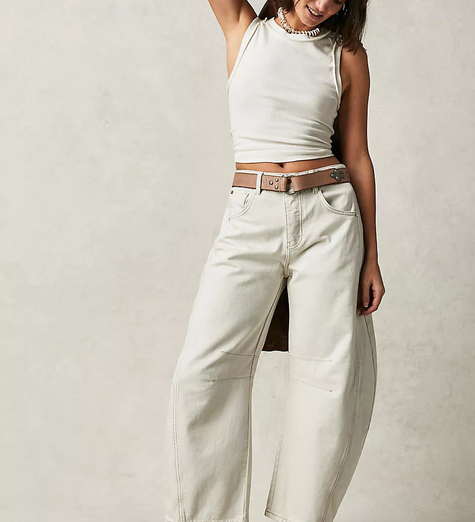 Dámské džíny Barrel Large Jambe Large Taille Moyenne Stretch – Ležérní Denim Baggy