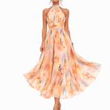 Aurora - Aquarelový tisk Halter Neck šaty