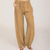 Dámské volné bavlněné kalhoty – lehké letní kalhoty s vysokým pasem