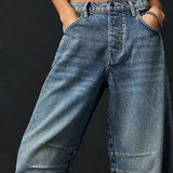 Dámské džíny Barrel Large Jambe Large Taille Moyenne Stretch – Ležérní Denim Baggy