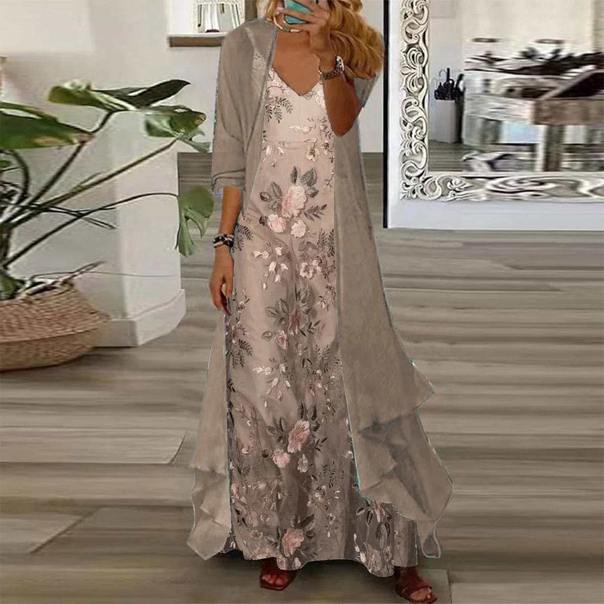 Edda™ - Dvoudílná květinová maxi šaty set