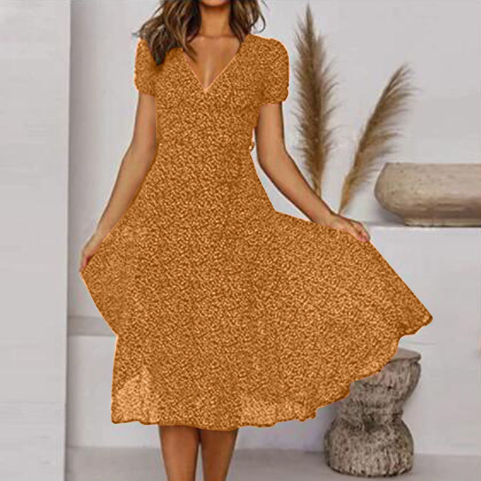 Elegantní Midi Šaty pro Ženy s V Výstřihem – Lichotivé, Lehké