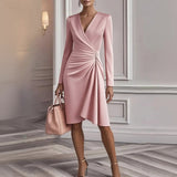 Elegantní Midi Šaty pro Ženy s V Výstřihem – Přiléhavý A-Linie