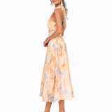 Aurora - Aquarelový tisk Halter Neck šaty