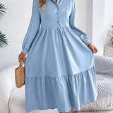 Šaty Chemise s Volány pro Ženy – Relaxovaný Střih, Dlouhé Rukávy, Elegantní Midi
