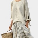 Eva Elegantní Komplekt Oversize Halenka-Sukně Lněná