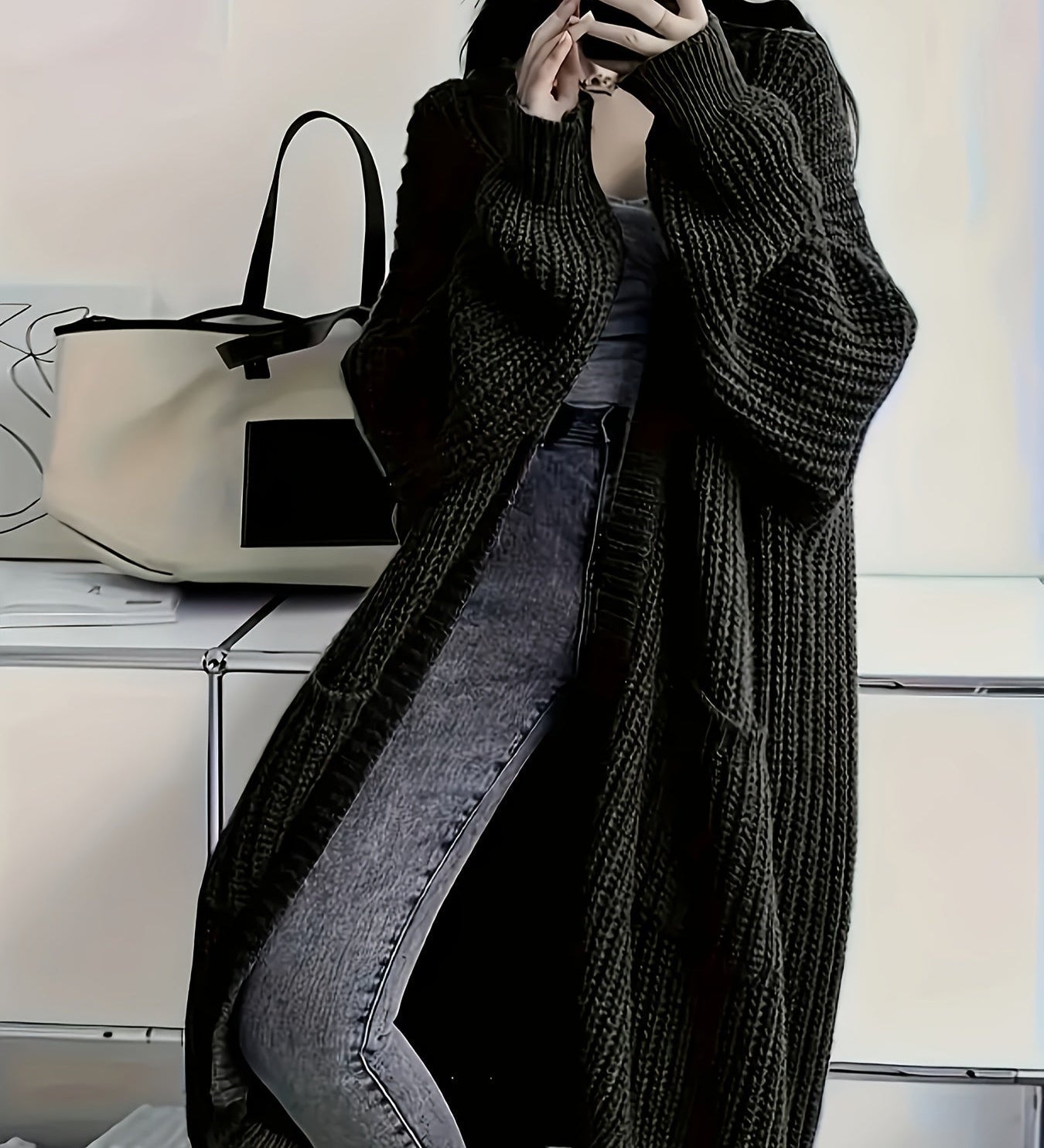 Oversize otevřený cardigan pro ženy – dlouhý měkký pletený