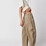 Dámské džíny Barrel Large Jambe Large Taille Moyenne Stretch – Ležérní Denim Baggy