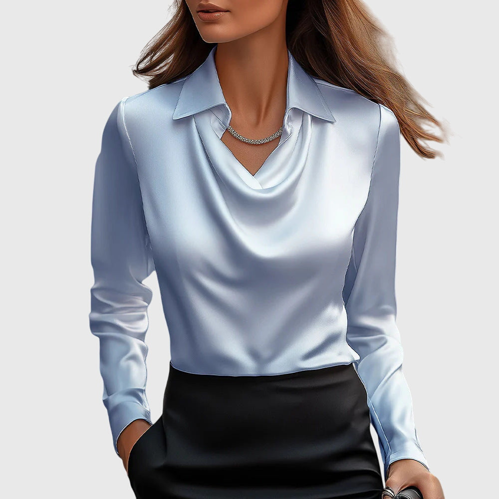 Sylvie | Luxusní Lesklá Blůza s Plisovaným Výstřihem