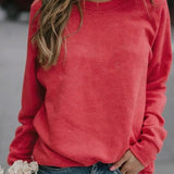 Pull Femme Rouge à Col Rond – Pull Décontracté à Manches Longues