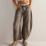 Dámské džíny Barrel Large Jambe Large Taille Moyenne Stretch – Ležérní Denim Baggy