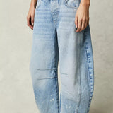 Dámské džíny Barrel Large Jambe Large Taille Moyenne Stretch – Ležérní Denim Baggy