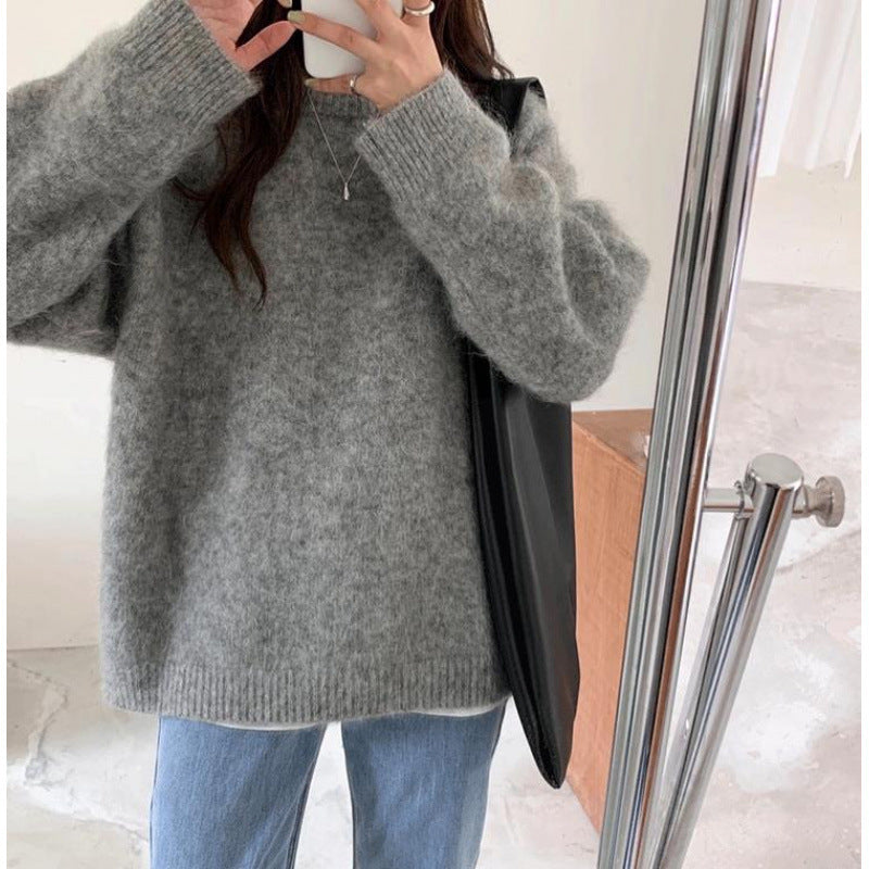 Dámský Oversize Luxusní Pulovr – Volný Svetr z Mohérové Směsi