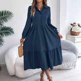Šaty Chemise s Volány pro Ženy – Relaxovaný Střih, Dlouhé Rukávy, Elegantní Midi