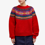 Vintage červený svetr Fair Isle pro ženy – Pohodlné silné pletení