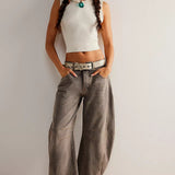 Dámské džíny Barrel Large Jambe Large Taille Moyenne Stretch – Ležérní Denim Baggy