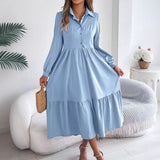 Šaty Chemise s Volány pro Ženy – Relaxovaný Střih, Dlouhé Rukávy, Elegantní Midi