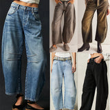 Dámské džíny Barrel Large Jambe Large Taille Moyenne Stretch – Ležérní Denim Baggy