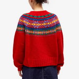 Vintage červený svetr Fair Isle pro ženy – Pohodlné silné pletení