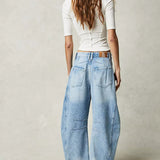 Dámské džíny Barrel Large Jambe Large Taille Moyenne Stretch – Ležérní Denim Baggy