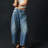 Dámské džíny Barrel Large Jambe Large Taille Moyenne Stretch – Ležérní Denim Baggy