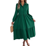 Šaty Chemise s Volány pro Ženy – Relaxovaný Střih, Dlouhé Rukávy, Elegantní Midi
