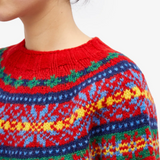 Vintage červený svetr Fair Isle pro ženy – Pohodlné silné pletení