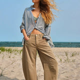 Dámské džíny Barrel Large Jambe Large Taille Moyenne Stretch – Ležérní Denim Baggy