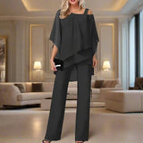 Luxusní dámský overal a asymetrická blůza z mušelínu – Elegantní lehký dvoudílný outfit