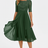Elegantní dámská midi šaty s krátkým rukávem – Chiffon a krajka A-line