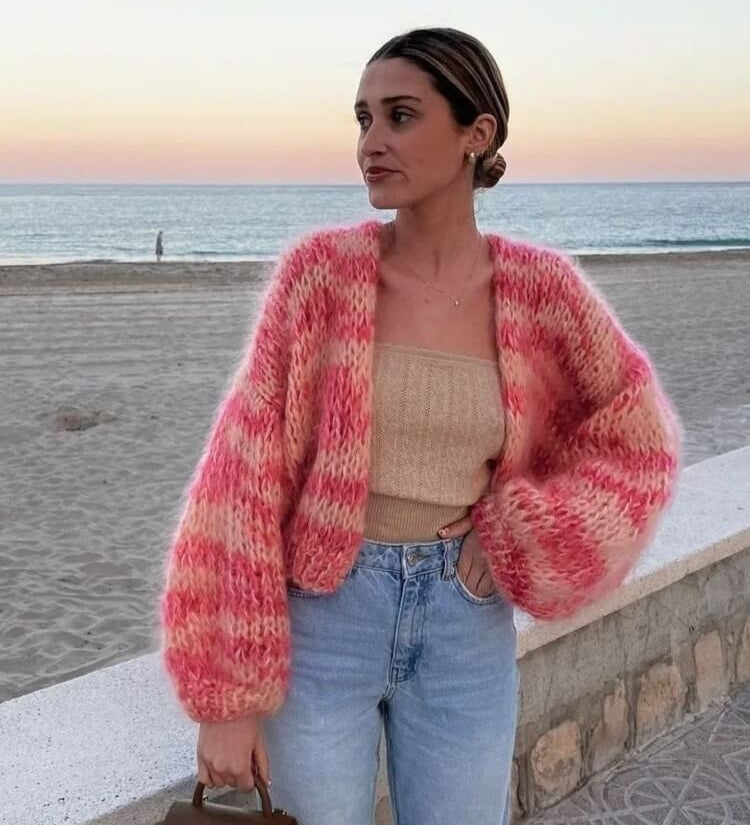 Dámský měkký cardigan s otevřeným střihem – Elegantní a barevný pletený svetr