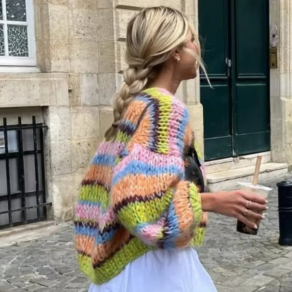 Dámský měkký cardigan s otevřeným střihem – Elegantní a barevný pletený svetr