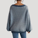 Elegantní pruhovaný svetr pro ženy s lodními výstřihem – Oversize pletenina