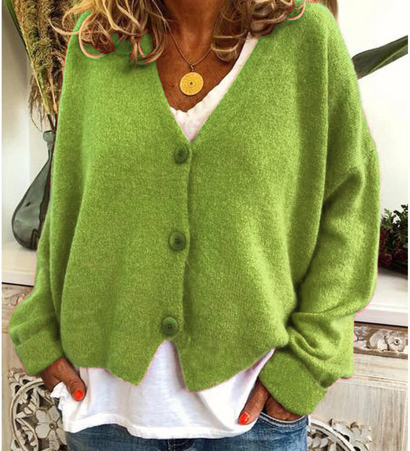 Dámský pletený cardigan s knoflíky a V výstřihem, měkký a elegantní