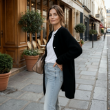 Elegantní dlouhý knoflíkový cardigan pro ženy – pohodlný svetr s kulatým výstřihem