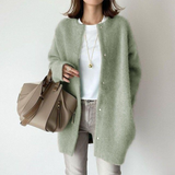 Elegantní dlouhý knoflíkový cardigan pro ženy – pohodlný svetr s kulatým výstřihem