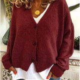 Dámský pletený cardigan s knoflíky a V výstřihem, měkký a elegantní