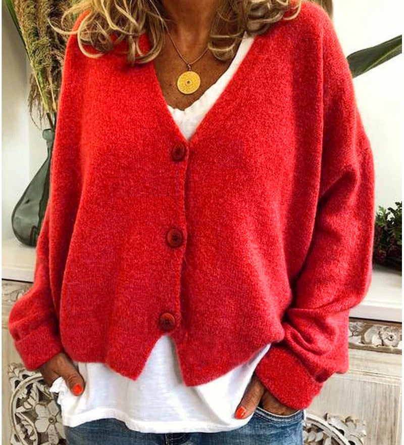 Dámský pletený cardigan s knoflíky a V výstřihem, měkký a elegantní