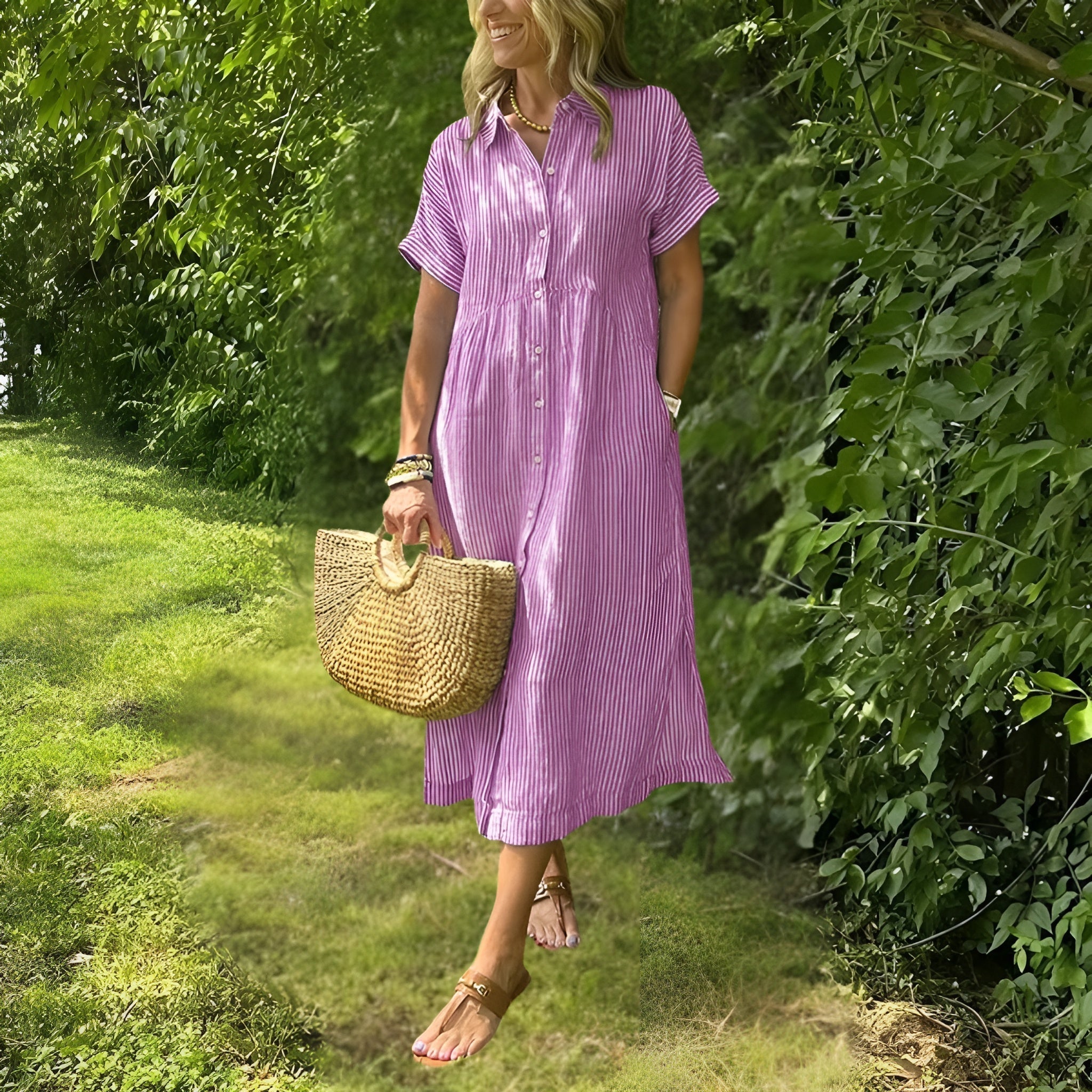 Elegantní a pohodlné pruhované midi šaty pro ženy - Víceúčelový chic styl
