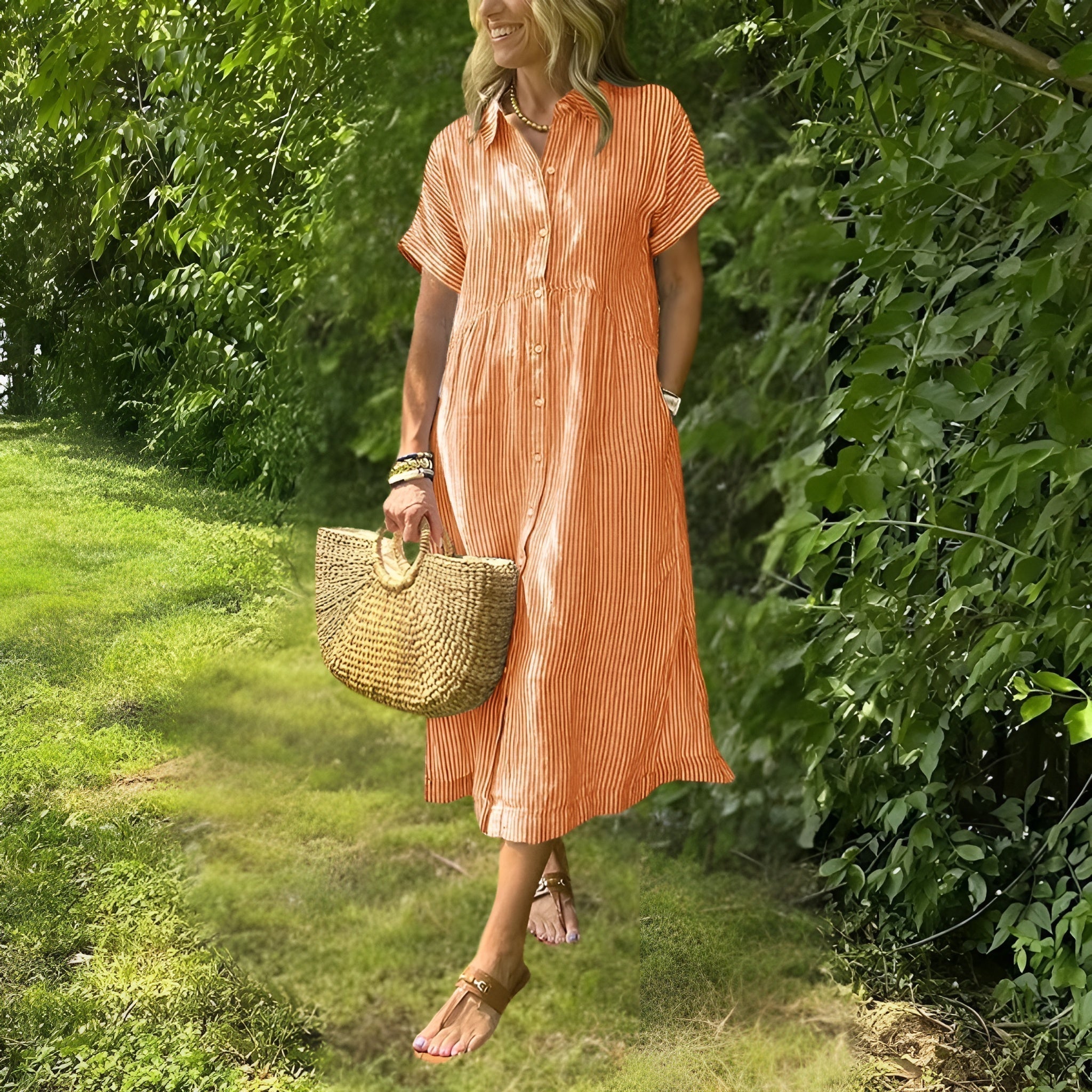 Elegantní a pohodlné pruhované midi šaty pro ženy - Víceúčelový chic styl