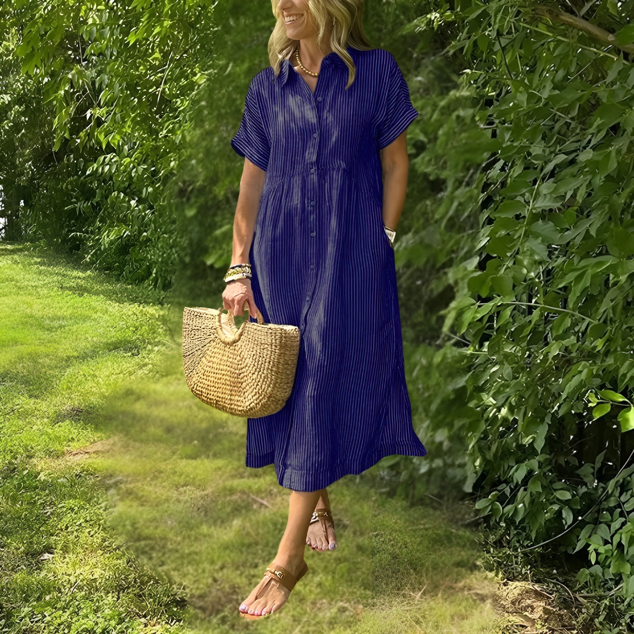 Elegantní a pohodlné pruhované midi šaty pro ženy - Víceúčelový chic styl
