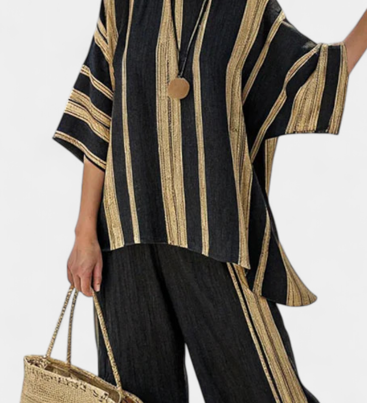 Adéla – pohodlný oversized pruhovaný top a volné lněné kalhoty
